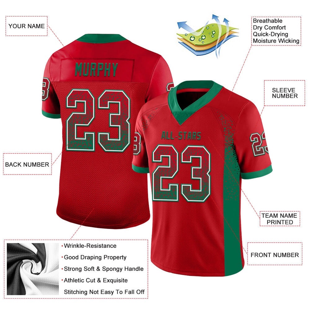Red Kelly Green White Mesh Drift Fashion Football Jersey, Personalized Football Jersey, Football Team Jersey, Football Outfits