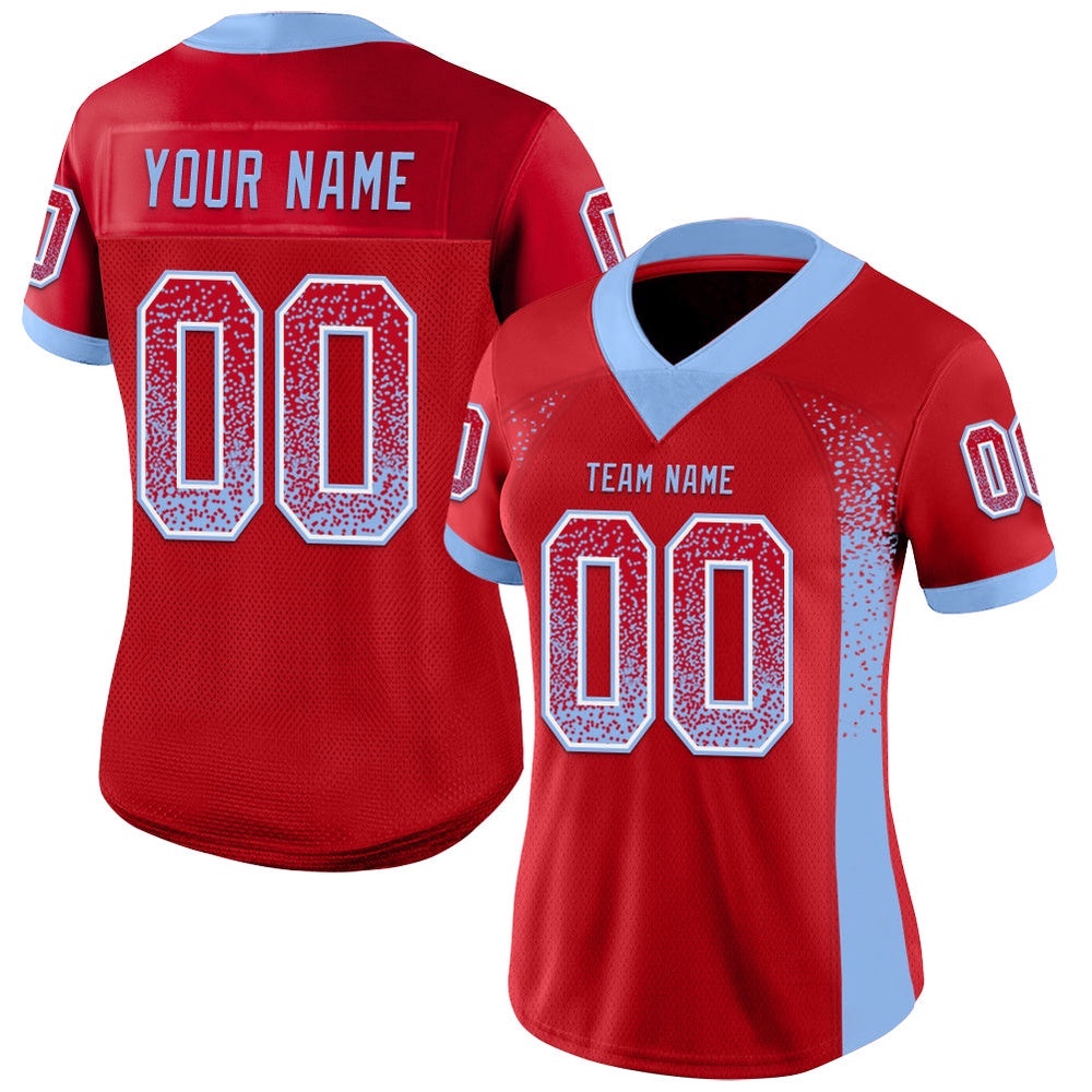 Red Light Blue White Mesh Drift Fashion Football Jersey, Personalized Football Jersey, Football Team Jersey, Football Outfits