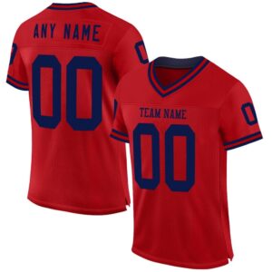 Red Navy Mesh Authentic Throwback Football Jersey,…