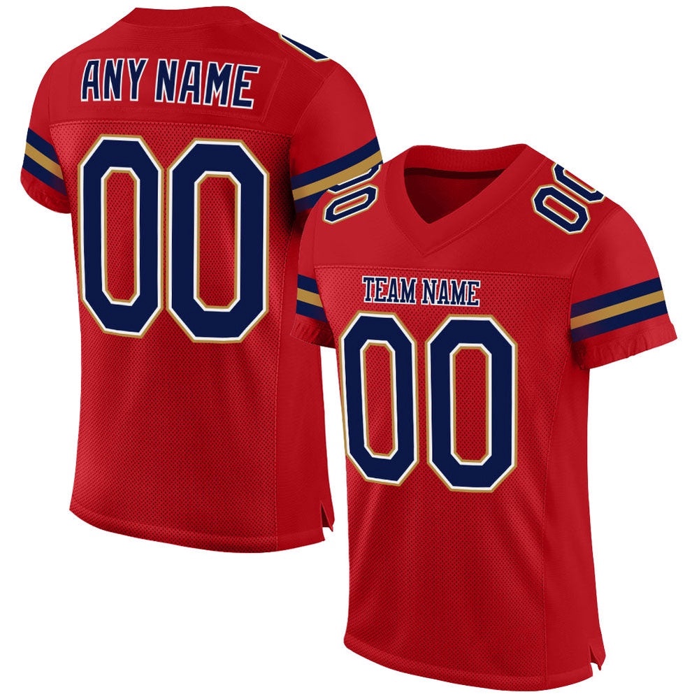 Red Navy Old Gold Mesh Authentic Football Jersey, Personalized Football Jersey, Football Team Jersey, Football Outfits