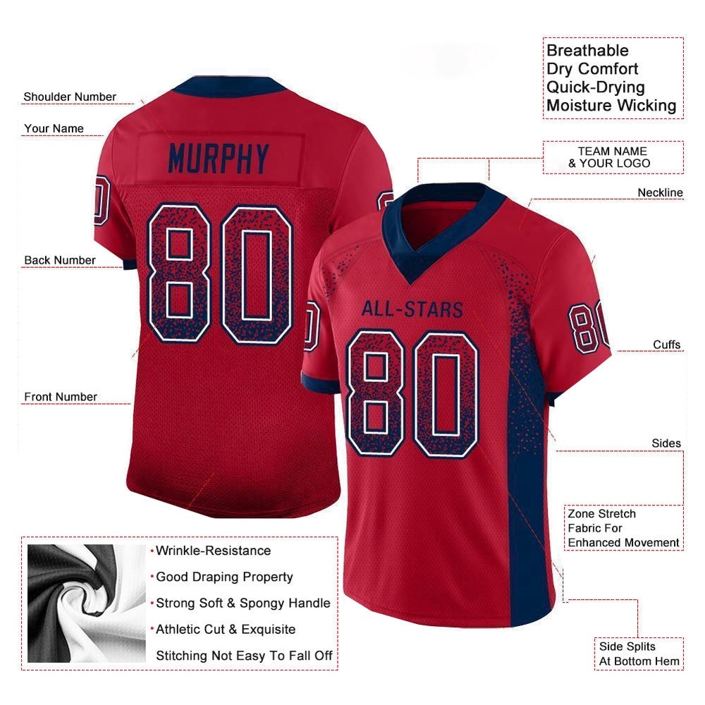 Red Navy White Mesh Drift Fashion Football Jersey, Personalized Football Jersey, Football Team Jersey, Football Outfits