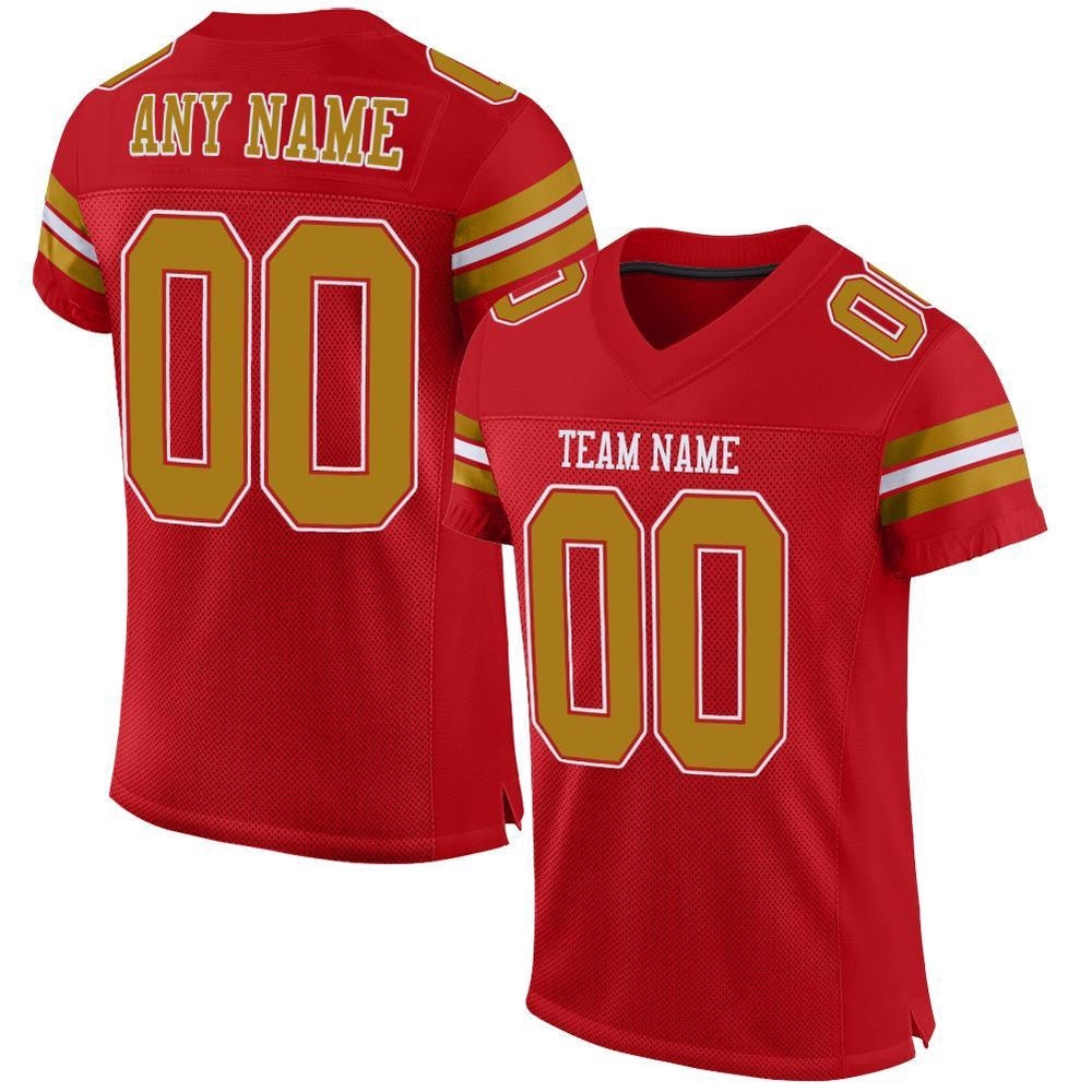 Red Old Gold White Mesh Authentic Football Jersey, Personalized Football Jersey, Football Team Jersey, Football Outfits Red Old Gold White Mesh Authentic Football Jersey, Personalized Football Jersey, Football Team Jersey, Football Outfits