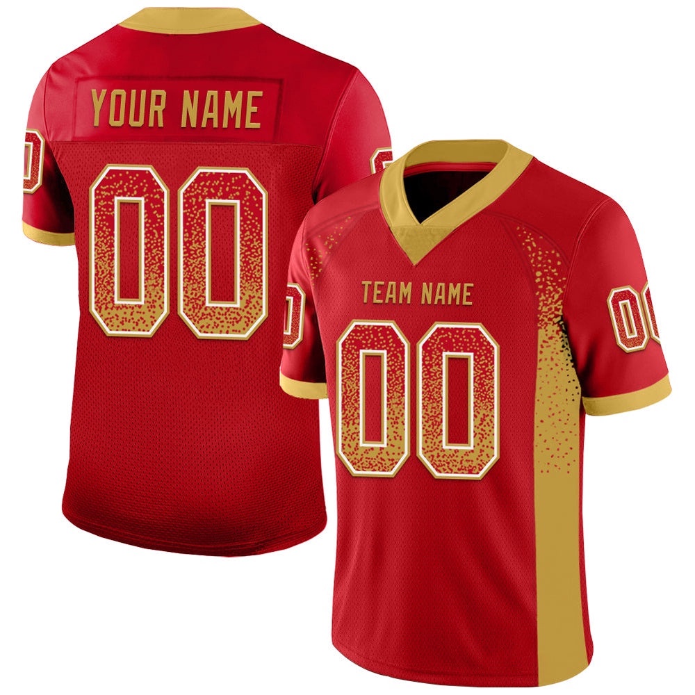 Red Old Gold White Mesh Drift Fashion Football Jersey, Personalized Football Jersey, Football Team Jersey, Football Outfits
