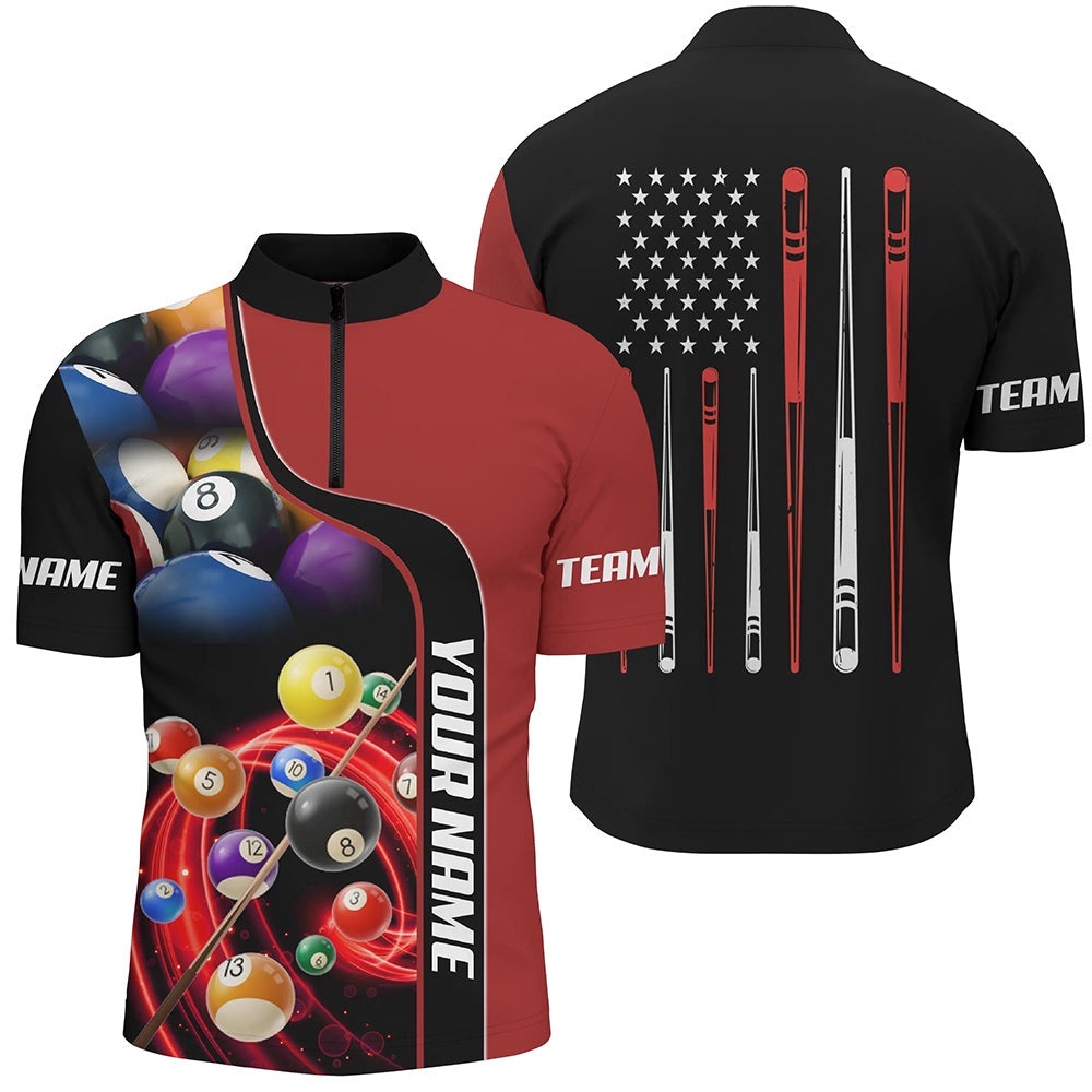 Red Pool Balls 3D Jersey Shirts Custom US Flag Sticks Billiard Jerseys, Personalized Billiard Team Jersey Shirt Red Pool Balls 3D Jersey Shirts Custom US Flag Sticks Billiard Jerseys, Personalized Billiard Team Jersey Shirt