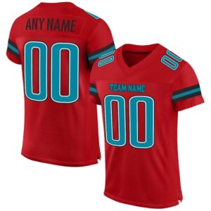 Red Teal Black Mesh Authentic Football Jersey,…