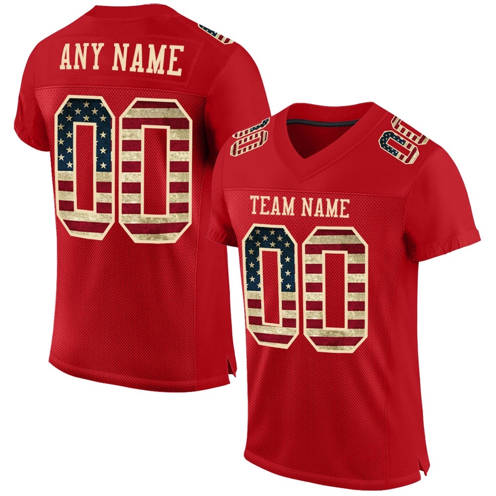 Red Vintage USA Flag City Cream Mesh Authentic Football Jersey, Personalized Football Jersey, Football Team Jersey, Football Outfits Red Vintage USA Flag City Cream Mesh Authentic Football Jersey, Personalized Football Jersey, Football Team Jersey, Football Outfits