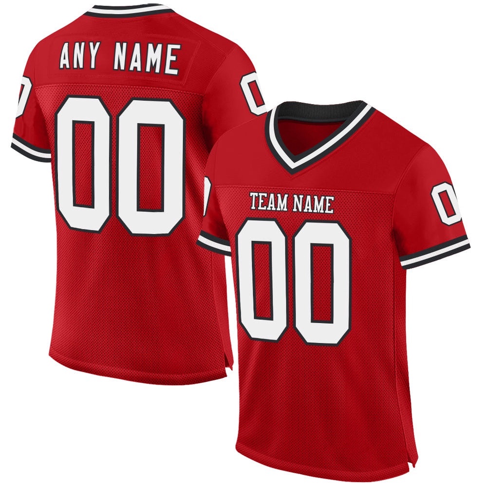 Red White Black Mesh Authentic Throwback Football Jersey, Personalized Football Jersey, Football Team Jersey, Football Outfits