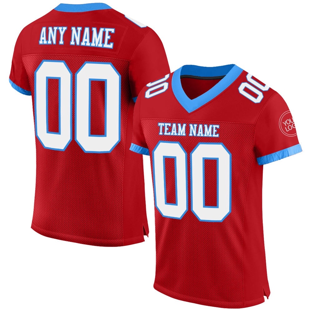 Red White Electric Blue Mesh Authentic Football Jersey, Personalized Football Jersey, Football Team Jersey, Football Outfits