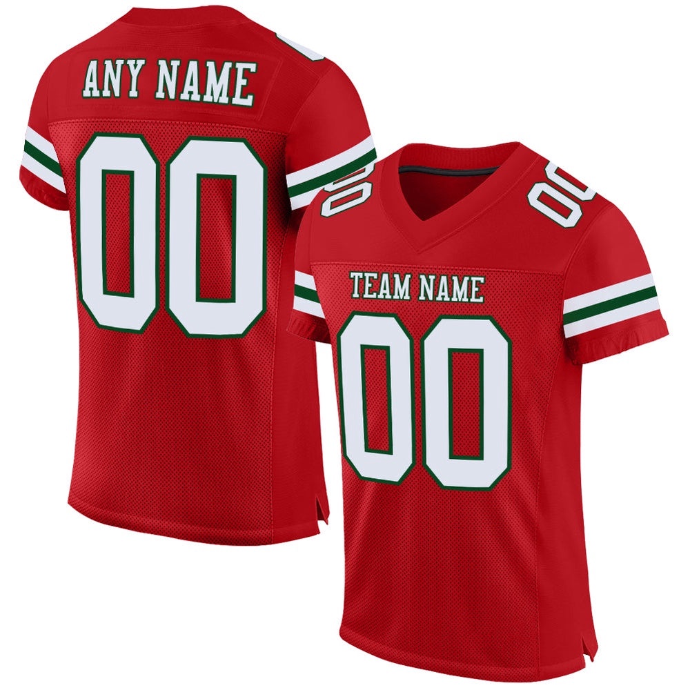 Red White Green Mesh Authentic Football Jersey, Personalized Football Jersey, Football Team Jersey, Football Outfits