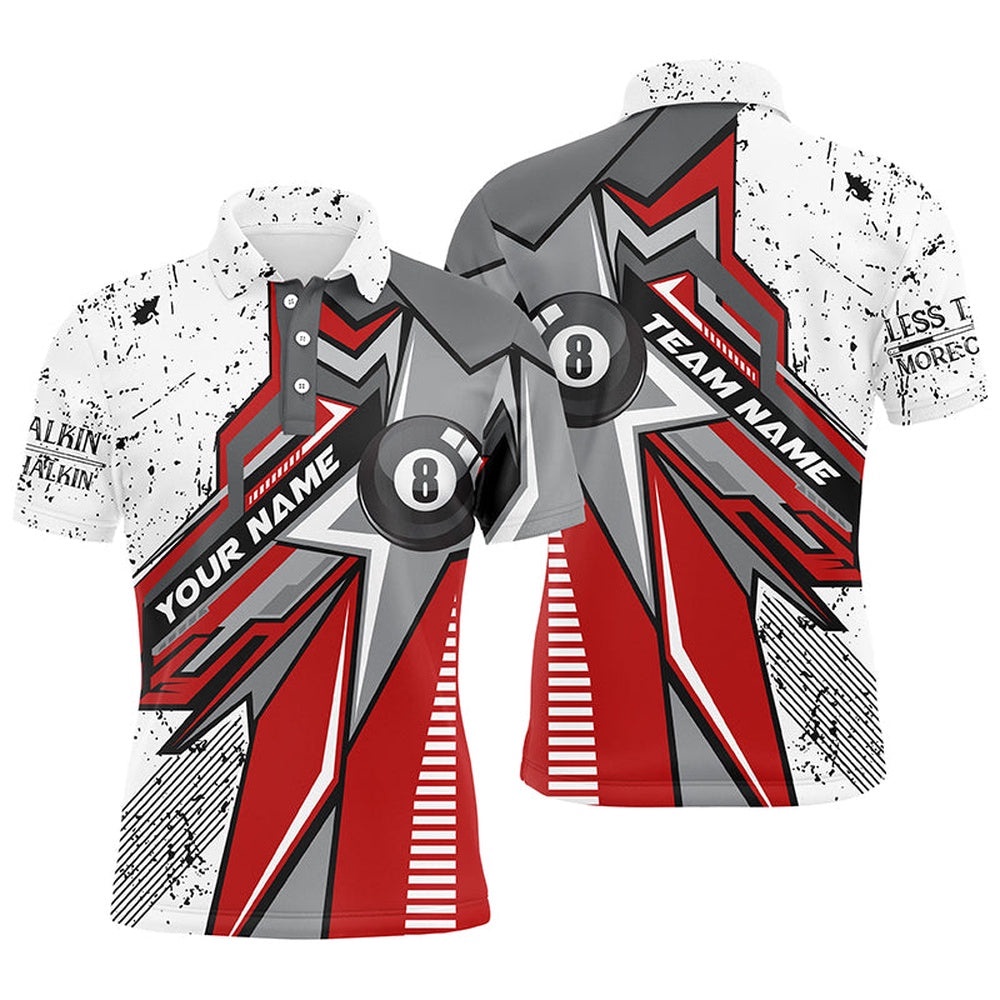 Red White Grunge 8 Ball Billiards Polo Shirts Custom Billiard Team Shirts, Personalized Billiard Polo Shirt Red White Grunge 8 Ball Billiards Polo Shirts Custom Billiard Team Shirts, Personalized Billiard Polo Shirt