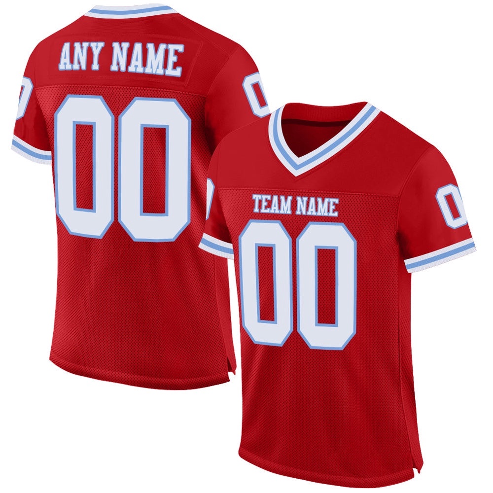Red White Light Blue Mesh Authentic Throwback Football Jersey, Personalized Football Jersey, Football Team Jersey, Football Outfits Red White Light Blue Mesh Authentic Throwback Football Jersey, Personalized Football Jersey, Football Team Jersey, Football Outfits