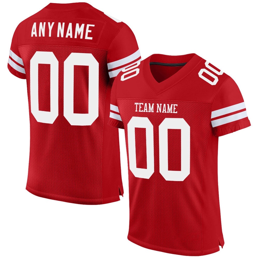 Red White Mesh Authentic Football Jersey, Personalized Football Jersey, Football Team Jersey, Football Outfits