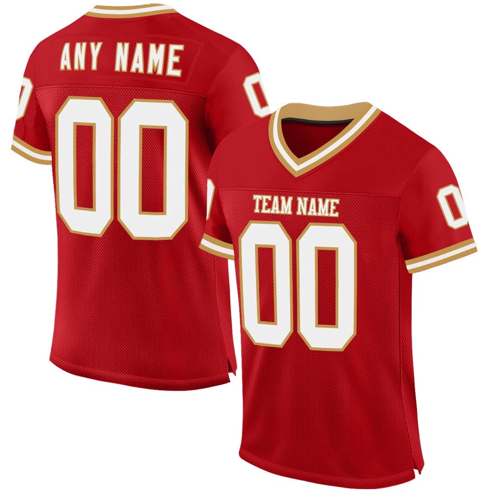 Red White Old Gold Mesh Authentic Throwback Football Jersey, Personalized Football Jersey, Football Team Jersey, Football Outfits