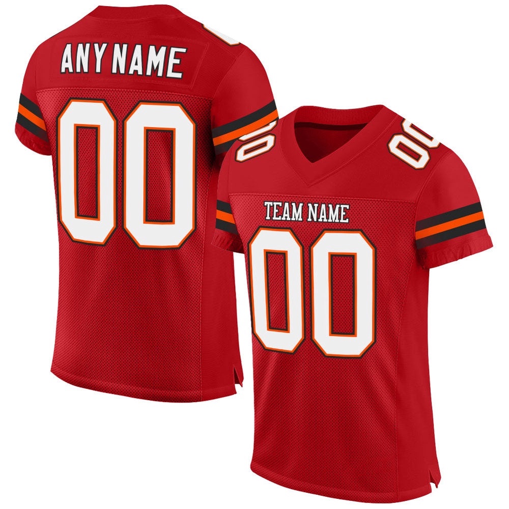 Red White Orange Mesh Authentic Football Jersey, Personalized Football Jersey, Football Team Jersey, Football Outfits