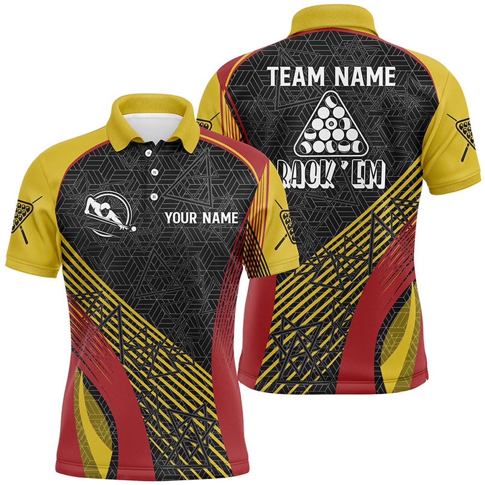 Red, Yellow And Black Billiard Full Printing Polo Shirts, Custom Billiard Polo Shirts, Personalized Billiard Polo Shirt