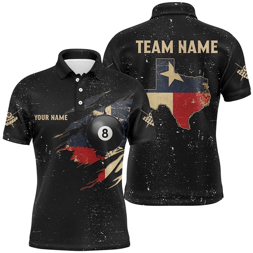 Retro Texas Flag Billiard Polo Shirts Custom Patriotic Billiard Polo Uniform, Personalized Billiard Polo Shirt