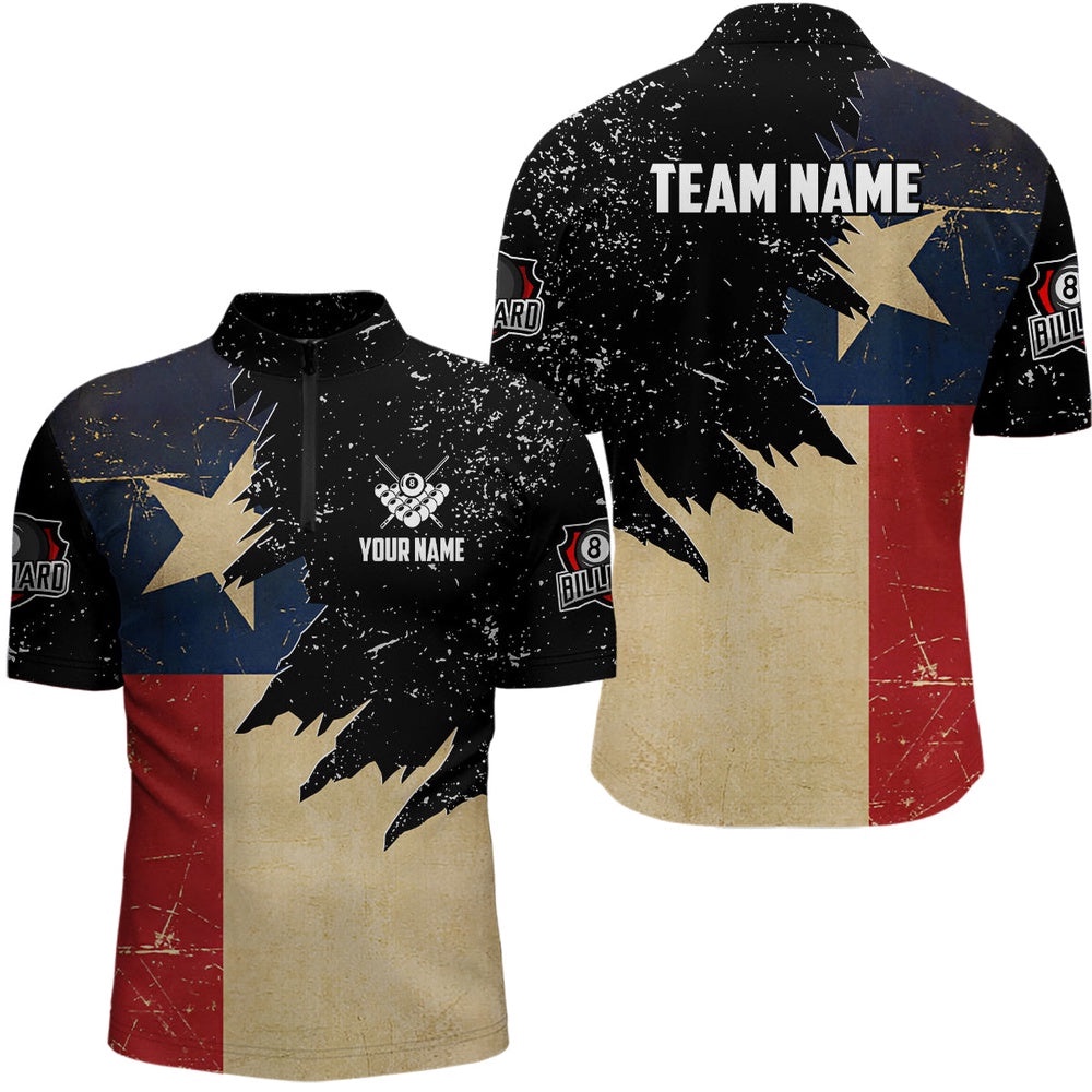 Retro Texas Flag Billiard Shirts Custom Patriotic Billiard Jerseys Uniform, Personalized Billiard Team Jersey Shirt