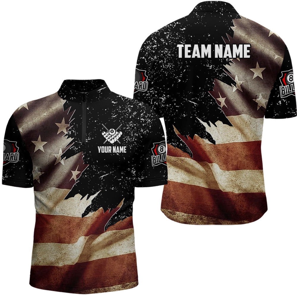 Retro Us Flag Patriotic Billiard Jerseys, Personalized Billiard Team Jersey Shirt