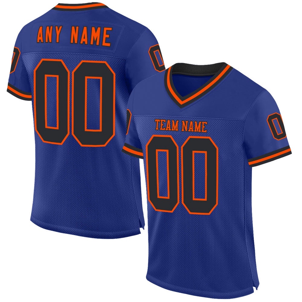 Royal Black Orange Mesh Authentic Throwback Football Jersey, Personalized Football Jersey, Football Team Jersey, Football Outfits