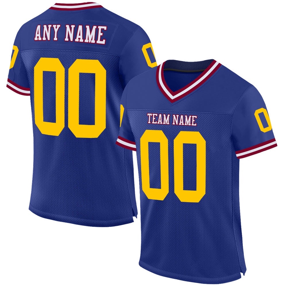 Royal Gold Maroon Mesh Authentic Throwback Football Jersey, Personalized Football Jersey, Football Team Jersey, Football Outfits