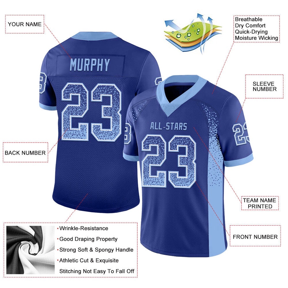 Royal Light Blue White Mesh Drift Fashion Football Jersey, Personalized Football Jersey, Football Team Jersey, Football Outfits
