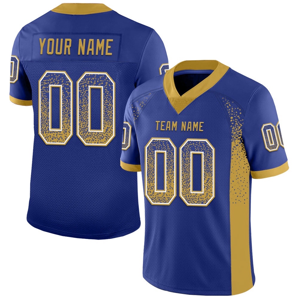 Royal Old Gold White Mesh Drift Fashion Football Jersey, Personalized Football Jersey, Football Team Jersey, Football Outfits Royal Old Gold White Mesh Drift Fashion Football Jersey, Personalized Football Jersey, Football Team Jersey, Football Outfits