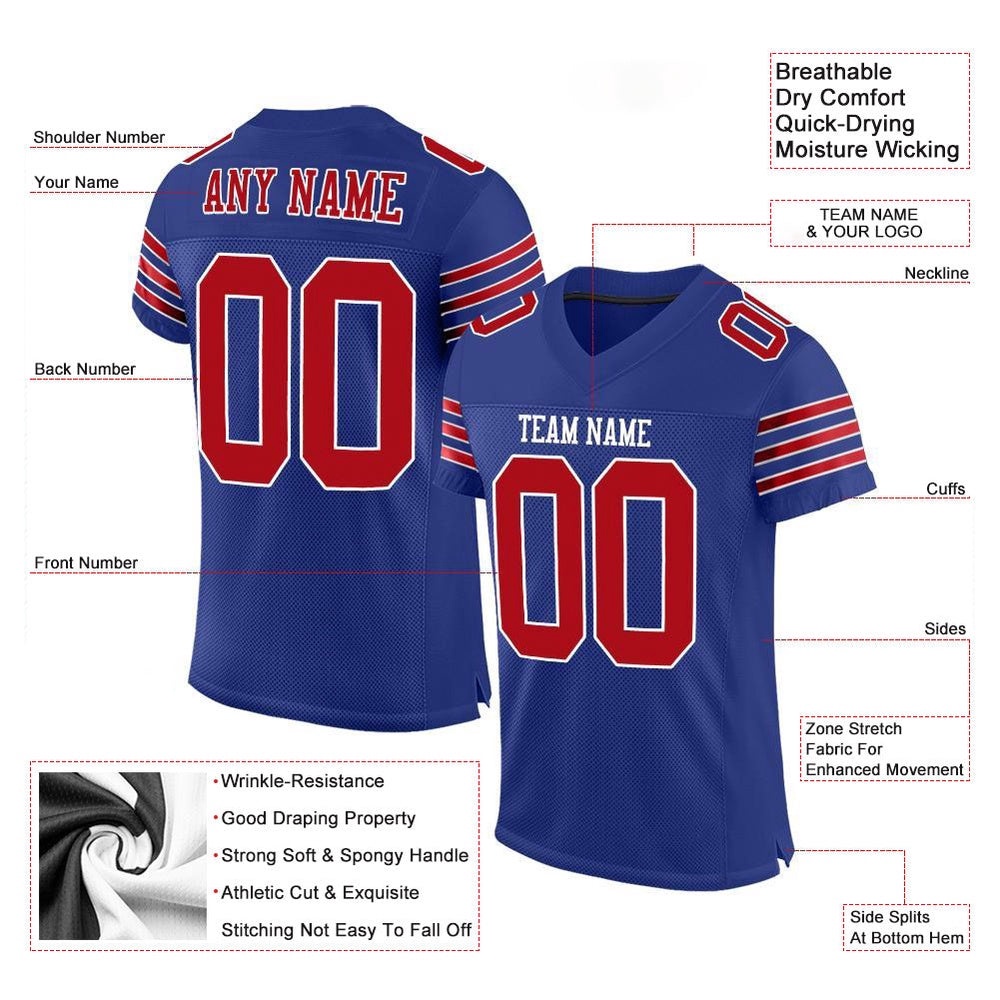 Royal Red White Mesh Authentic Football Jersey, Personalized Football Jersey, Football Team Jersey, Football Outfits