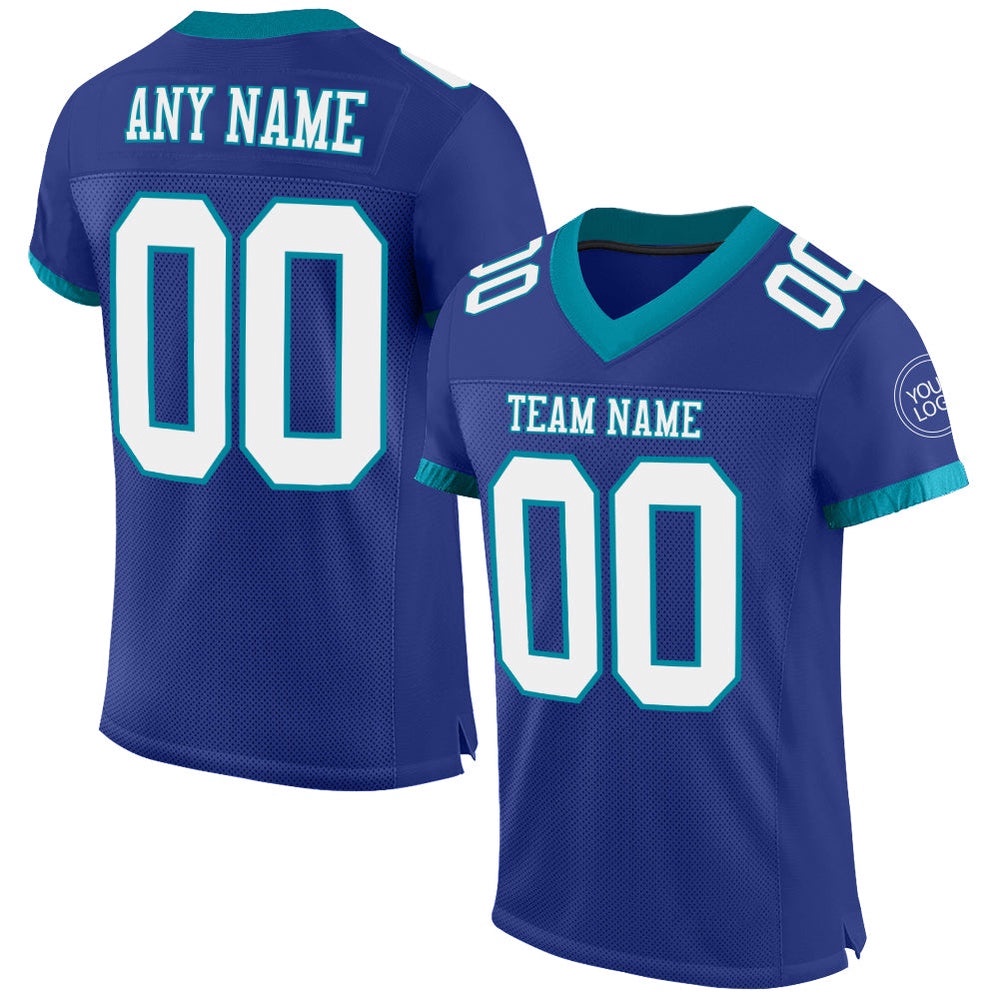 Royal White Teal Mesh Authentic Football Jersey, Personalized Football Jersey, Football Team Jersey, Football Outfits Royal White Teal Mesh Authentic Football Jersey, Personalized Football Jersey, Football Team Jersey, Football Outfits