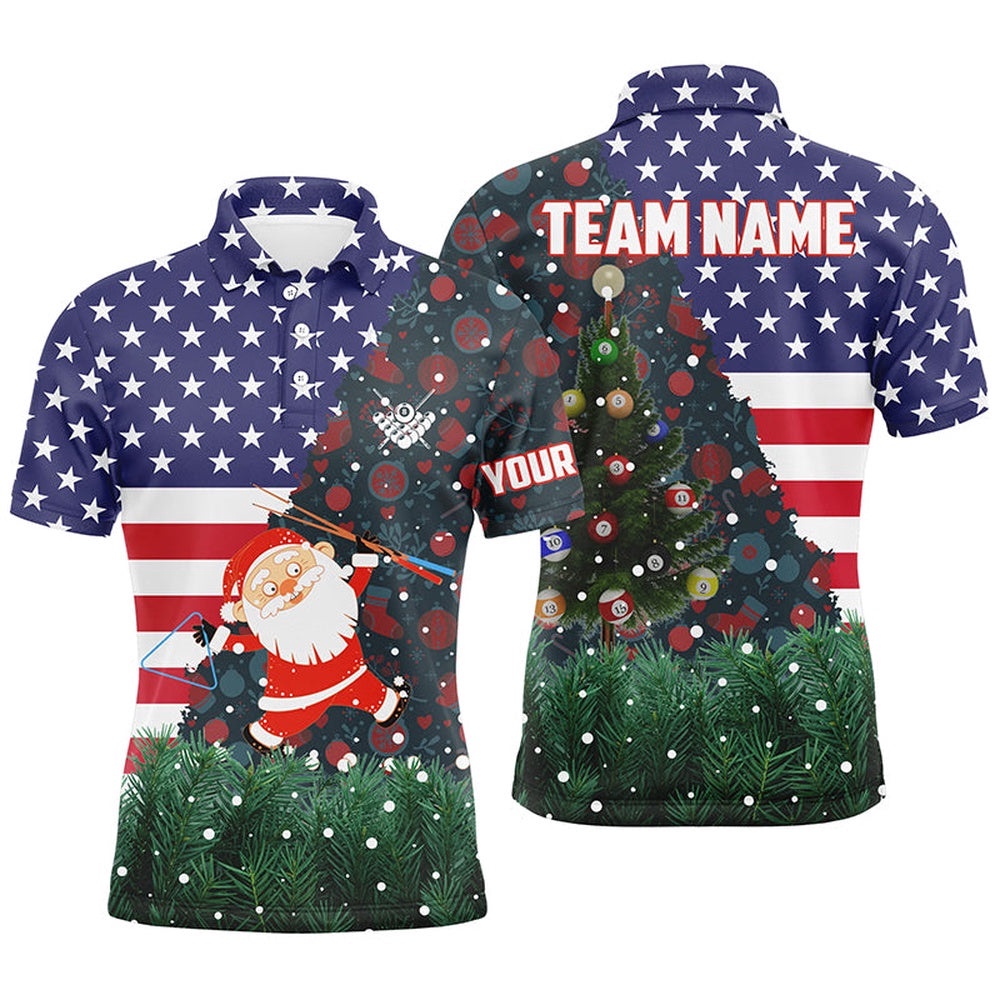 Santa American Flag Billiard Patriotic Christmas Shirts, Personalized Billiard Polo Shirt Santa American Flag Billiard Patriotic Christmas Shirts, Personalized Billiard Polo Shirt