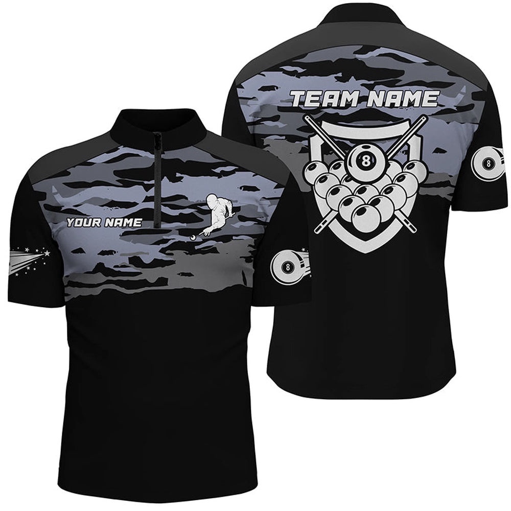 Silver Lighting 8 Ball Black Custom Billiards Jerseys, Personalized Billiard Team Jersey Shirt Silver Lighting 8 Ball Black Custom Billiards Jerseys, Personalized Billiard Team Jersey Shirt