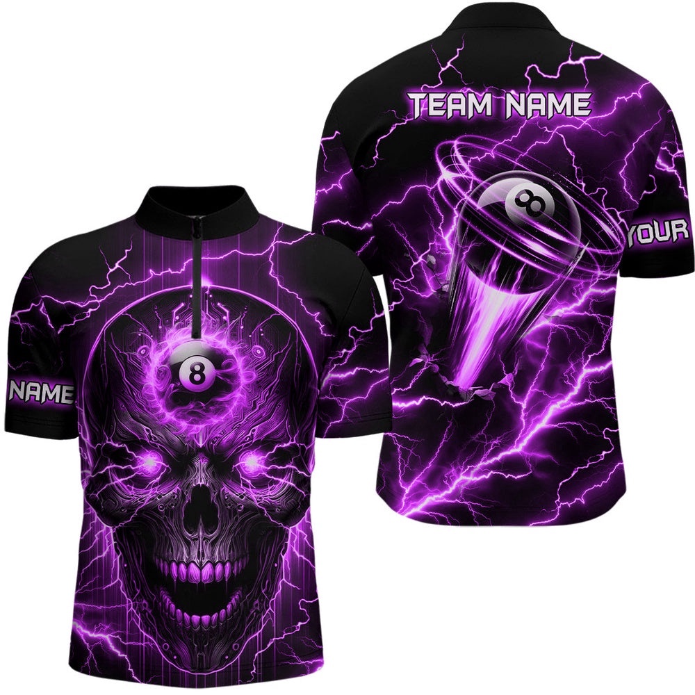 Skull Billiard Shirts Custom Name 8 Ball Pool Billiard Jersey Purple, Personalized Billiard Team Jersey Shirt
