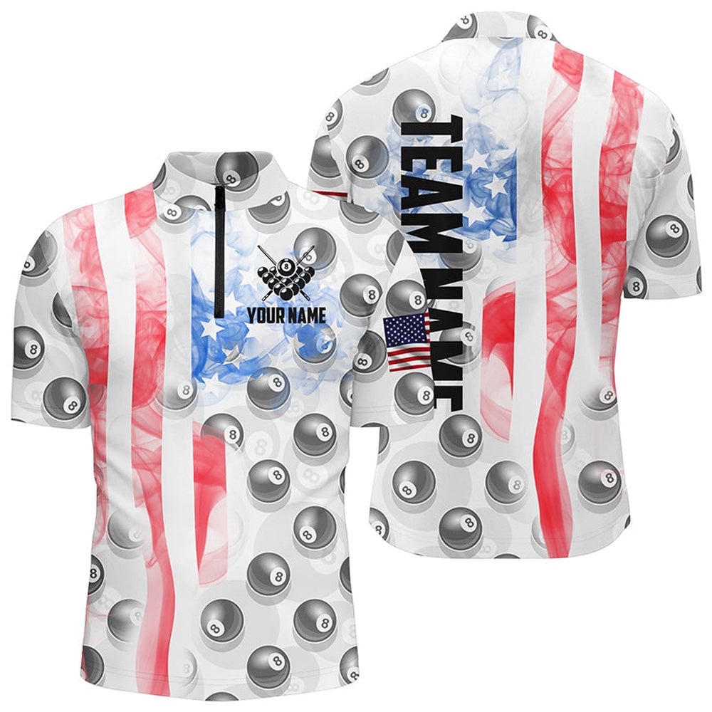 Smoke White US Flag 8 Ball Pool Team Jerseys, Personalized Billiard Team Jersey Shirt