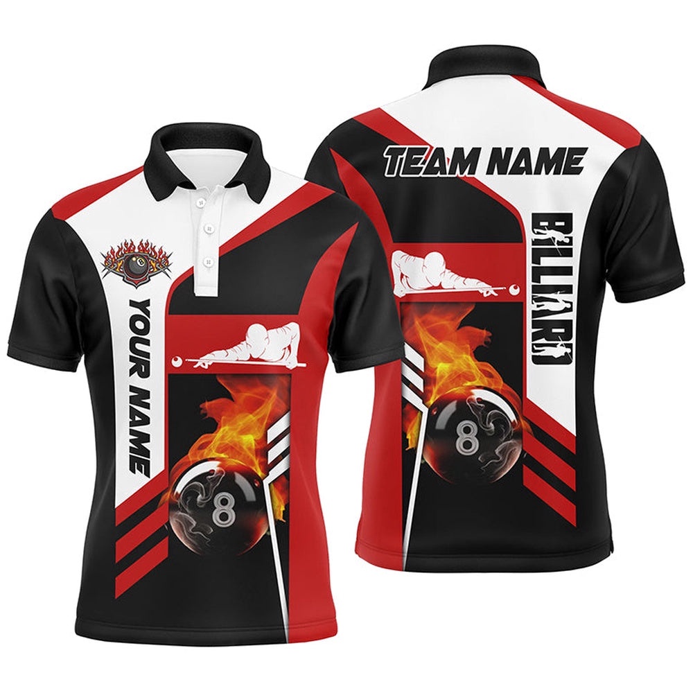 Snooker 8 Ball In Flames Name Billiard Polo Shirts Custom Pool Player Shirts, Personalized Billiard Polo Shirt Snooker 8 Ball In Flames Name Billiard Polo Shirts Custom Pool Player Shirts, Personalized Billiard Polo Shirt