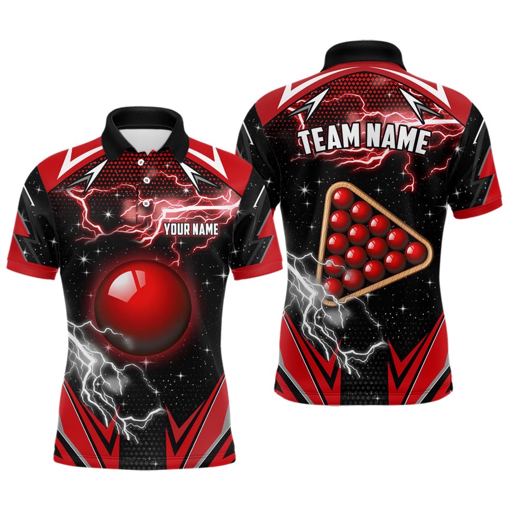 Snooker Thunder Lightning 3D Printed Billiard Shirt, Snooker Billiard Polo Red, Personalized Billiard Polo Shirt Snooker Thunder Lightning 3D Printed Billiard Shirt, Snooker Billiard Polo Red, Personalized Billiard Polo Shirt