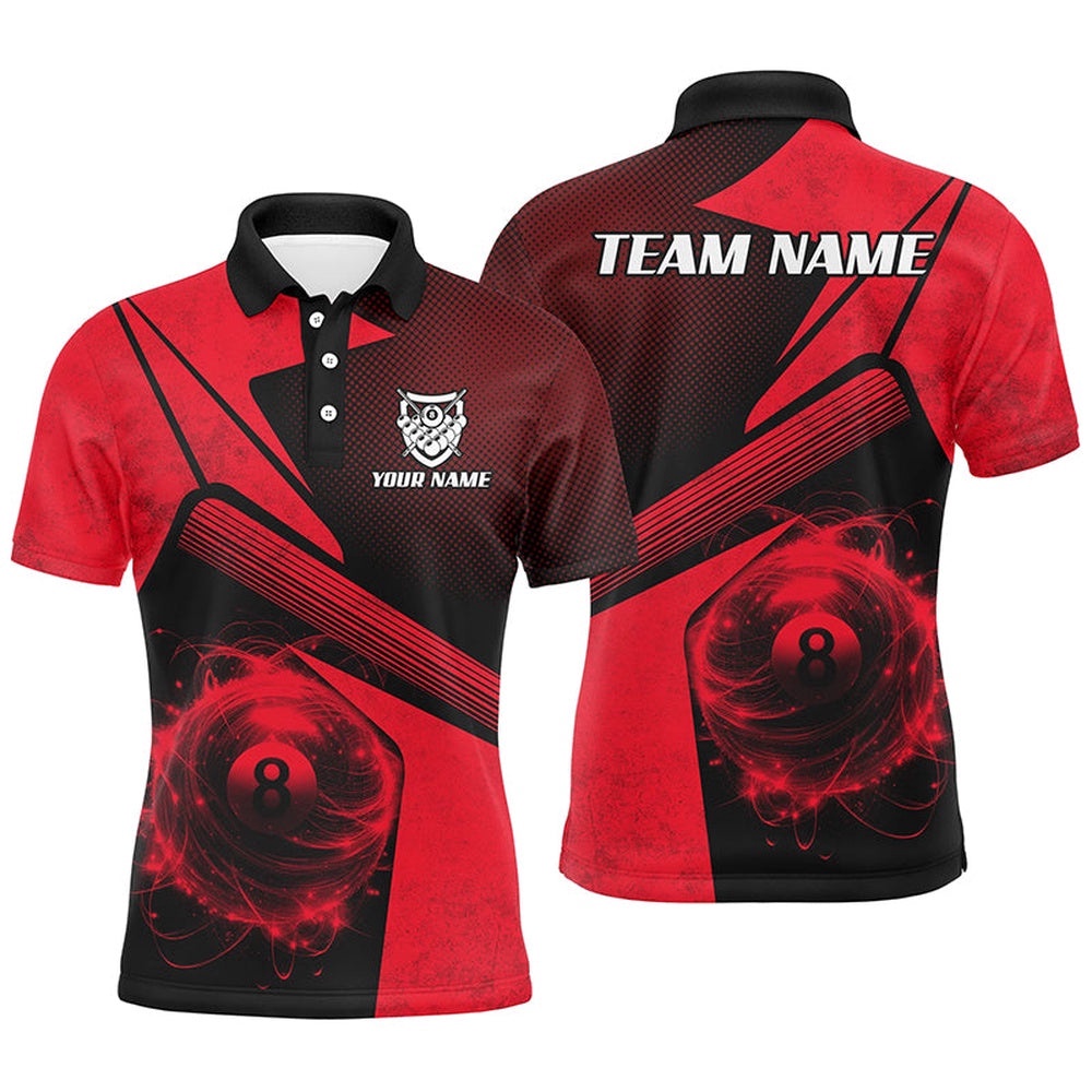 Sport Red 8 Ball Billiard 3D Polo Shirts, Custom 8 Ball Pool Team Polo, Personalized Billiard Polo Shirt