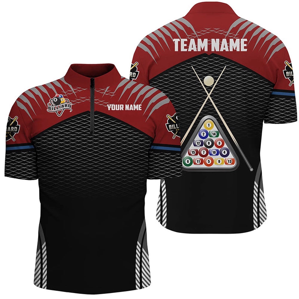 Sport Red Black 8 Ball Billiard 3D Jersey Shirts, Custom Billiard Balls Jerseys, Personalized Billiard Team Jersey Shirt