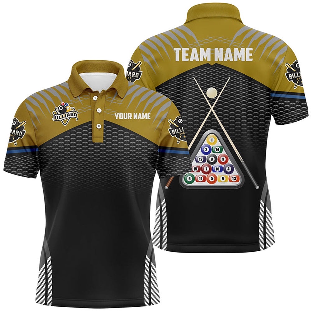 Sport Yellow 8 Ball Billiard 3D Polo Shirts, Custom Billiard Balls Polo, Personalized Billiard Polo Shirt