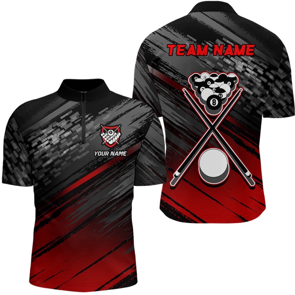 Sports Style Black Red 8 Ball Pool Jersey Shirts, Custom Billiard 8 Ball Jerseys, Personalized Billiard Team Jersey Shirt