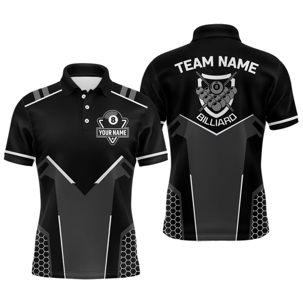Style Black White 8 Ball Billiard 3D Polo Shirts, 8 Ball Pool Team Polo, Personalized Billiard Polo Shirt