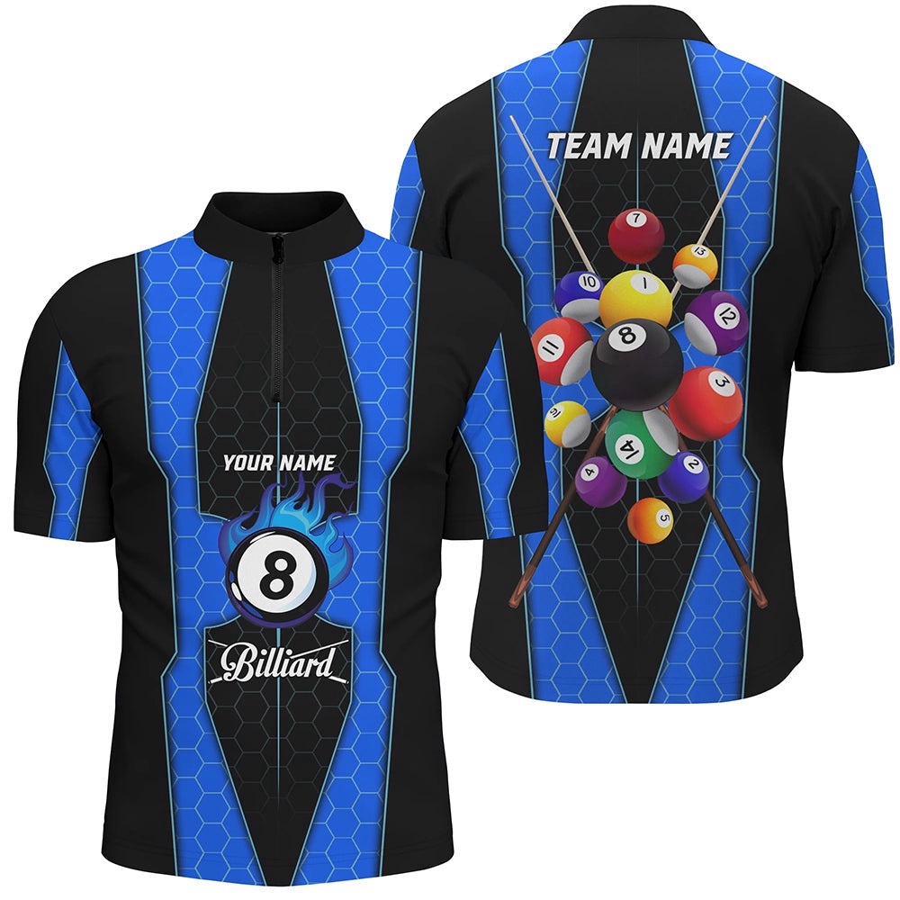 Style Blue Fire 8 Ball Billiard 3D Jersey Shirts, Custom Pool Balls Team Jerseys, Personalized Billiard Team Jersey Shirt