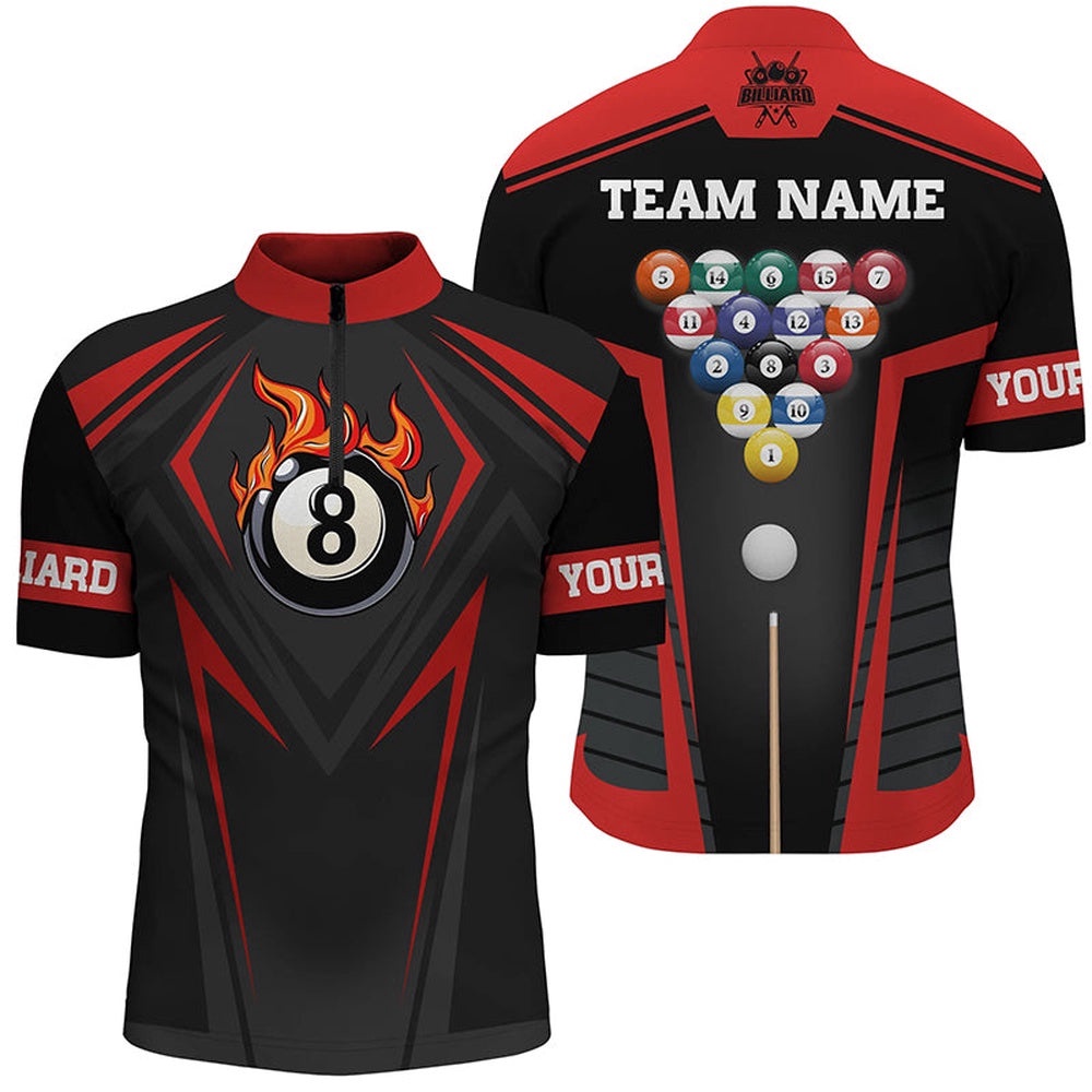 Style Red Fire 8 Ball Billiard 3D Jersey Shirts, Custom Pool Balls Team Jerseys, Personalized Billiard Team Jersey Shirt