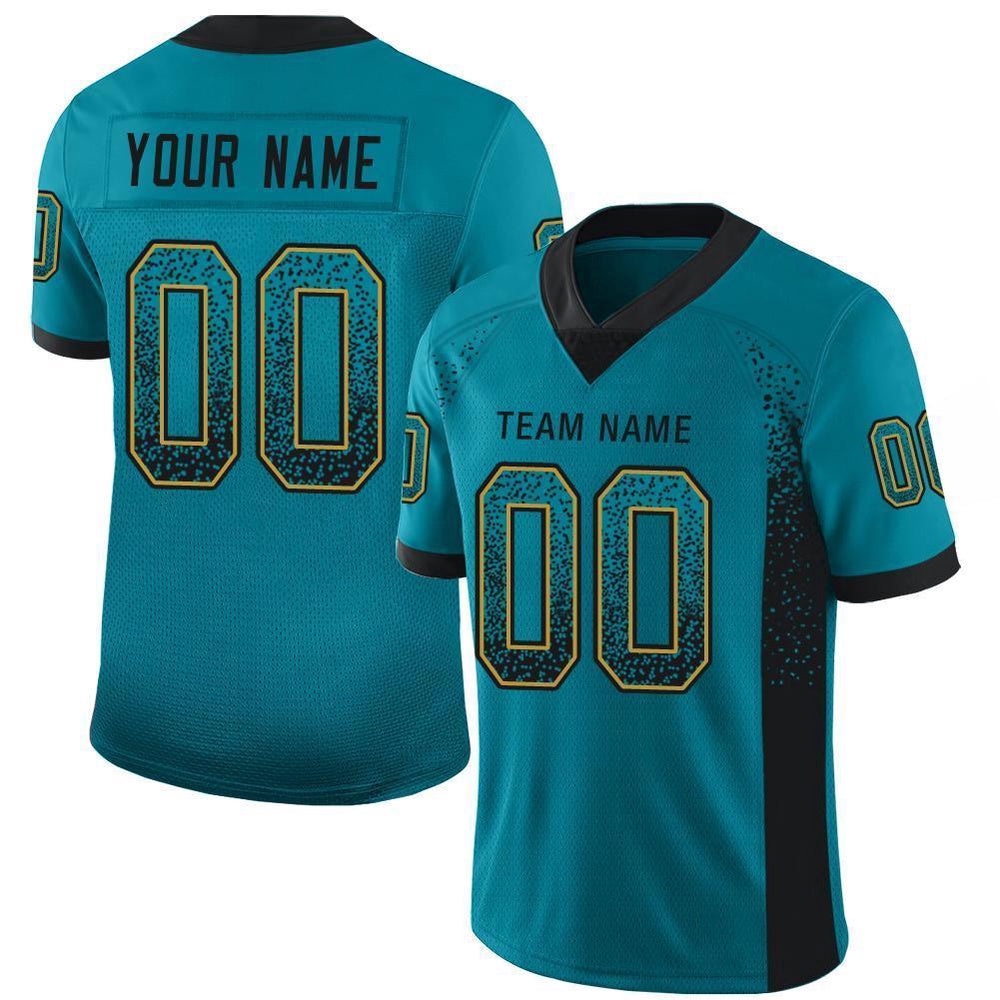 Teal Black Old Gold Mesh Drift Fashion Football Jersey, Personalized Football Jersey, Football Team Jersey, Football Outfits Teal Black Old Gold Mesh Drift Fashion Football Jersey, Personalized Football Jersey, Football Team Jersey, Football Outfits