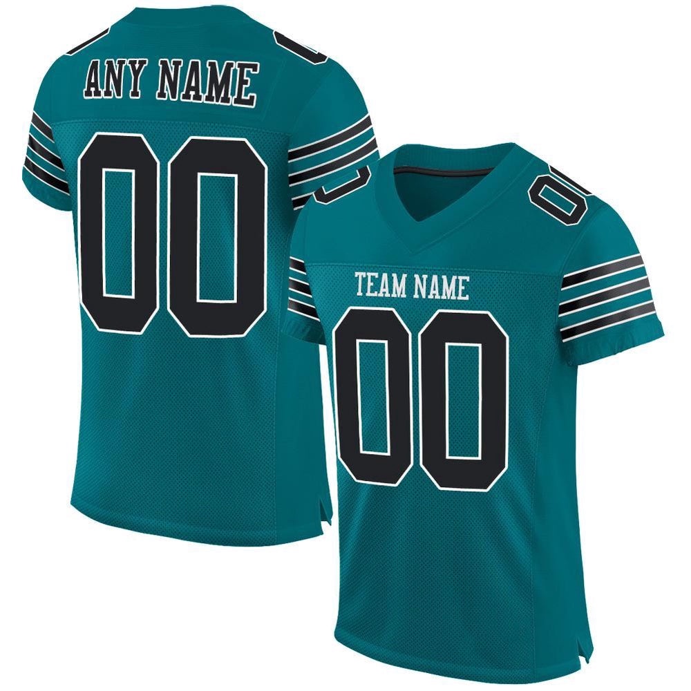 Teal Black White Mesh Authentic Football Jersey, Personalized Football Jersey, Football Team Jersey, Football Outfits