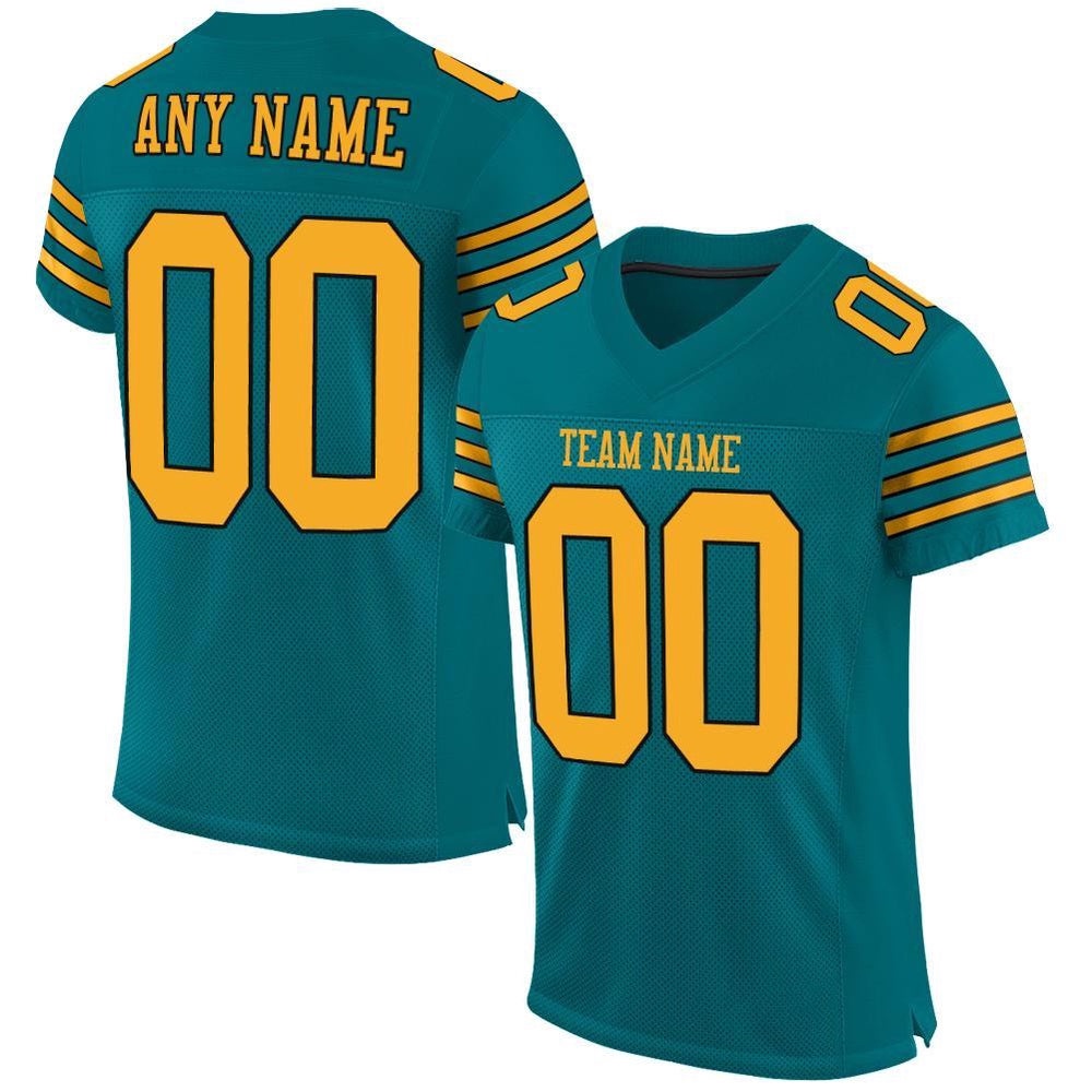 Teal Gold Black Mesh Authentic Football Jersey, Personalized Football Jersey, Football Team Jersey, Football Outfits
