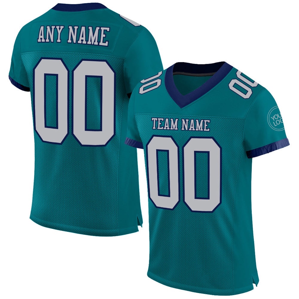 Teal Gray Navy Mesh Authentic Football Jersey, Personalized Football Jersey, Football Team Jersey, Football Outfits Teal Gray Navy Mesh Authentic Football Jersey, Personalized Football Jersey, Football Team Jersey, Football Outfits