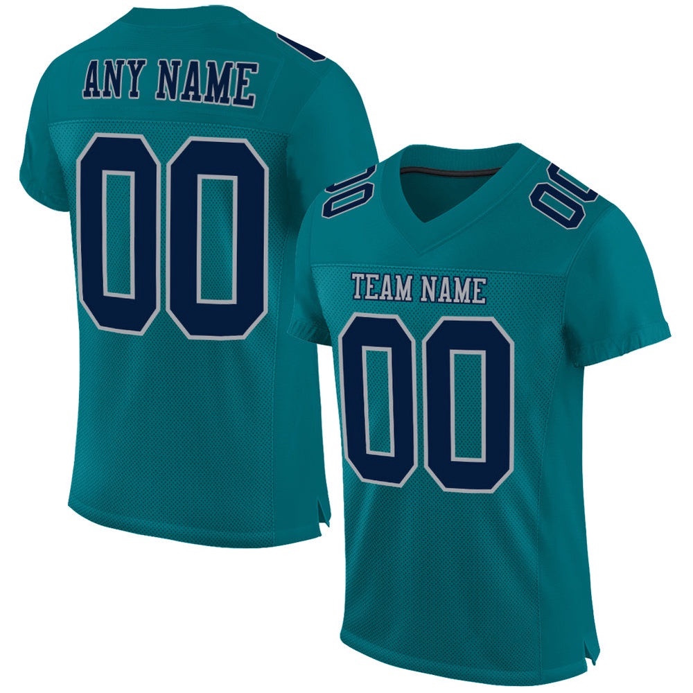 Teal Navy Gray Mesh Authentic Football Jersey, Personalized Football Jersey, Football Team Jersey, Football Outfits Teal Navy Gray Mesh Authentic Football Jersey, Personalized Football Jersey, Football Team Jersey, Football Outfits