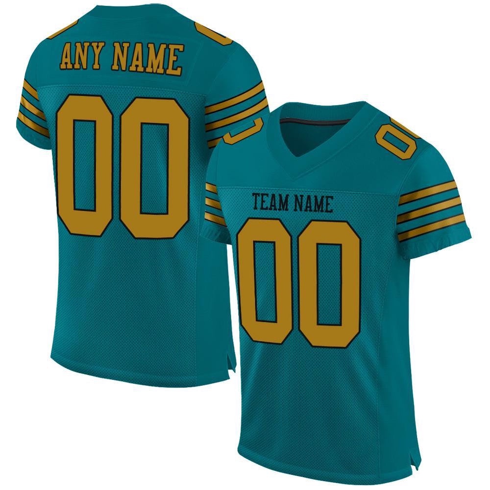 Teal Old Gold Black Mesh Authentic Football Jersey, Personalized Football Jersey, Football Team Jersey, Football Outfits Teal Old Gold Black Mesh Authentic Football Jersey, Personalized Football Jersey, Football Team Jersey, Football Outfits