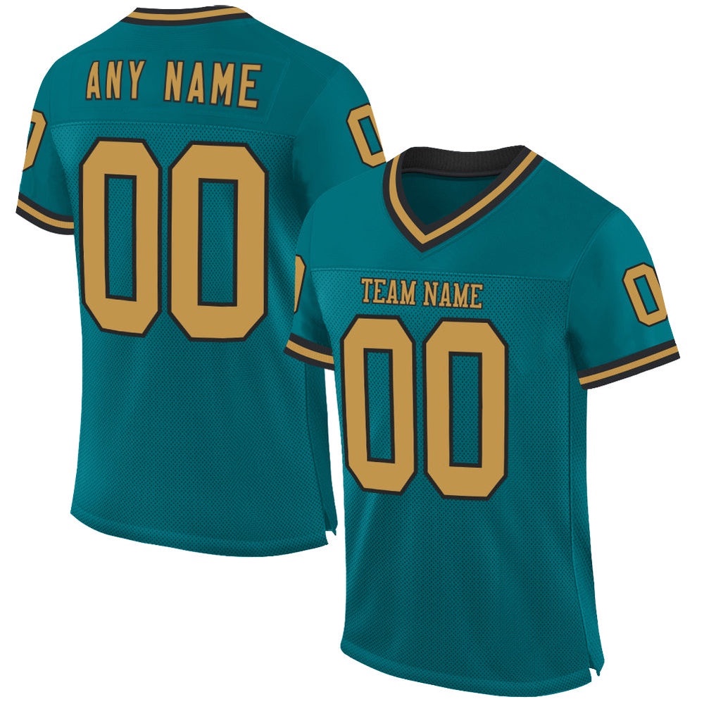 Teal Old Gold Black Mesh Authentic Throwback Football Jersey, Personalized Football Jersey, Football Team Jersey, Football Outfits Teal Old Gold Black Mesh Authentic Throwback Football Jersey, Personalized Football Jersey, Football Team Jersey, Football Outfits