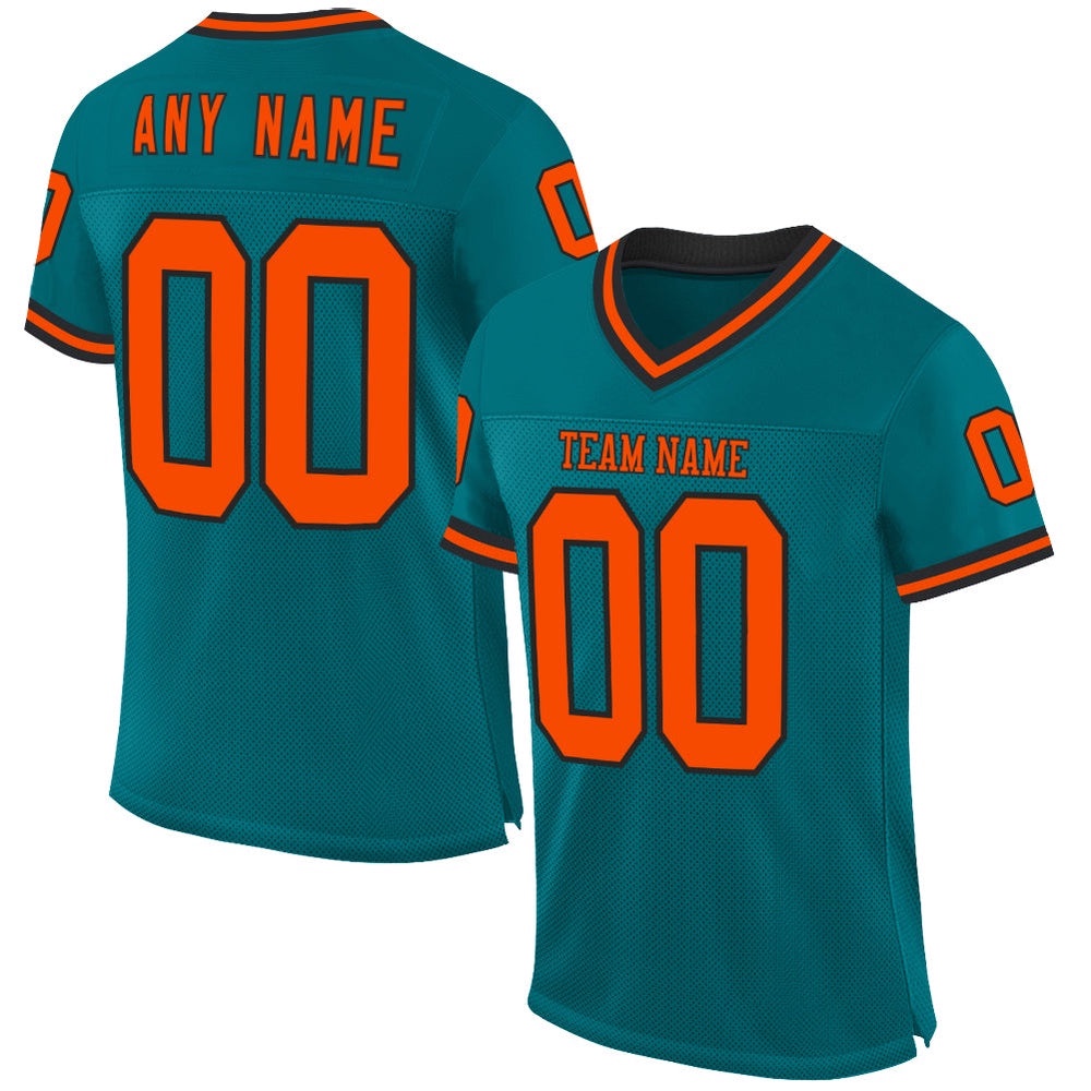 Teal Orange Black Mesh Authentic Throwback Football Jersey, Personalized Football Jersey, Football Team Jersey, Football Outfits Teal Orange Black Mesh Authentic Throwback Football Jersey, Personalized Football Jersey, Football Team Jersey, Football Outfits