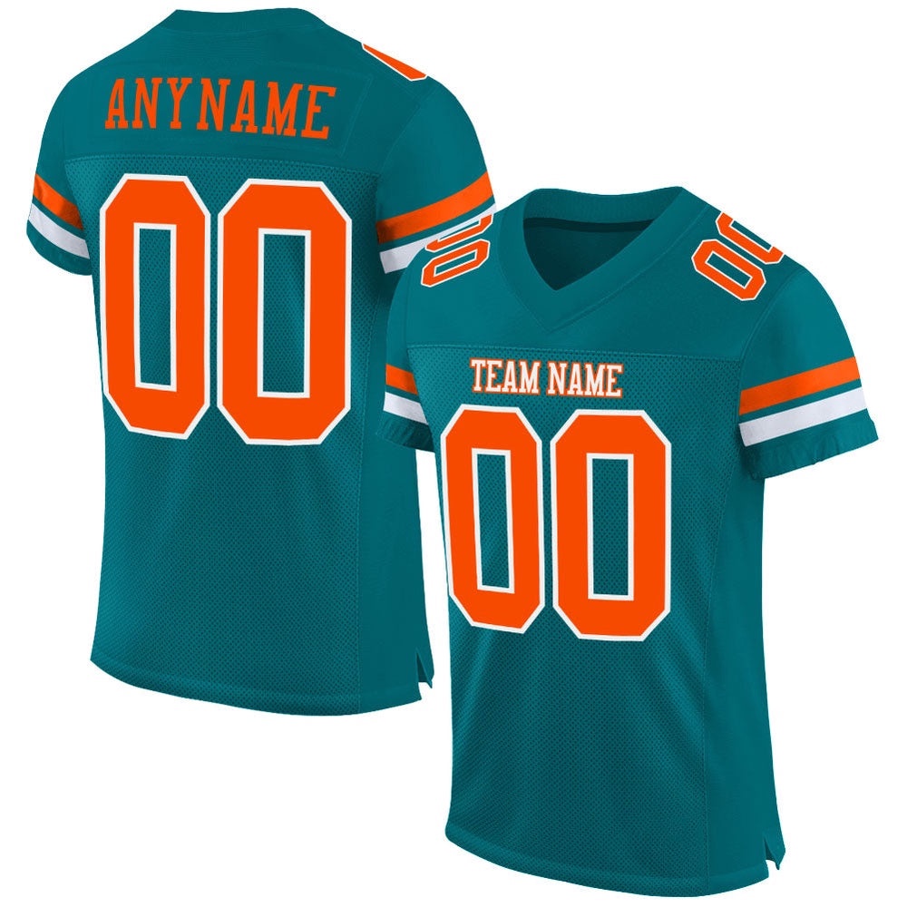 Teal Orange White Mesh Authentic Football Jersey, Personalized Football Jersey, Football Team Jersey, Football Outfits Teal Orange White Mesh Authentic Football Jersey, Personalized Football Jersey, Football Team Jersey, Football Outfits
